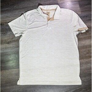 Oakley Polo Shirt Mens XL Beige Stripe Short Sleeve Golf Performance Top